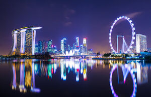 Skyline von Singapur bei Nacht