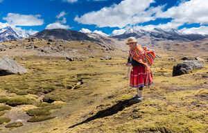 Ältere Frau in traditionellen Kleidern in Bolivien